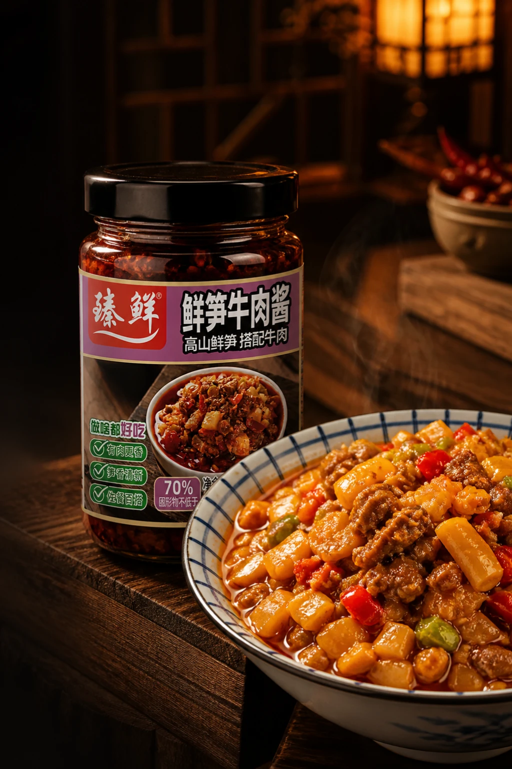 臻鲜鲜笋牛肉酱与成品菜场景 Bamboo Shoot and Beef Chili Sauce