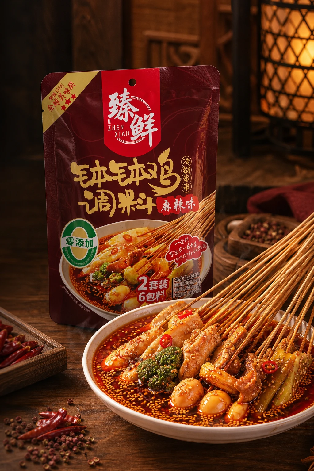 臻鲜麻辣钵钵鸡调料与钵钵鸡场景 Mala Bobo Chicken Seasoning