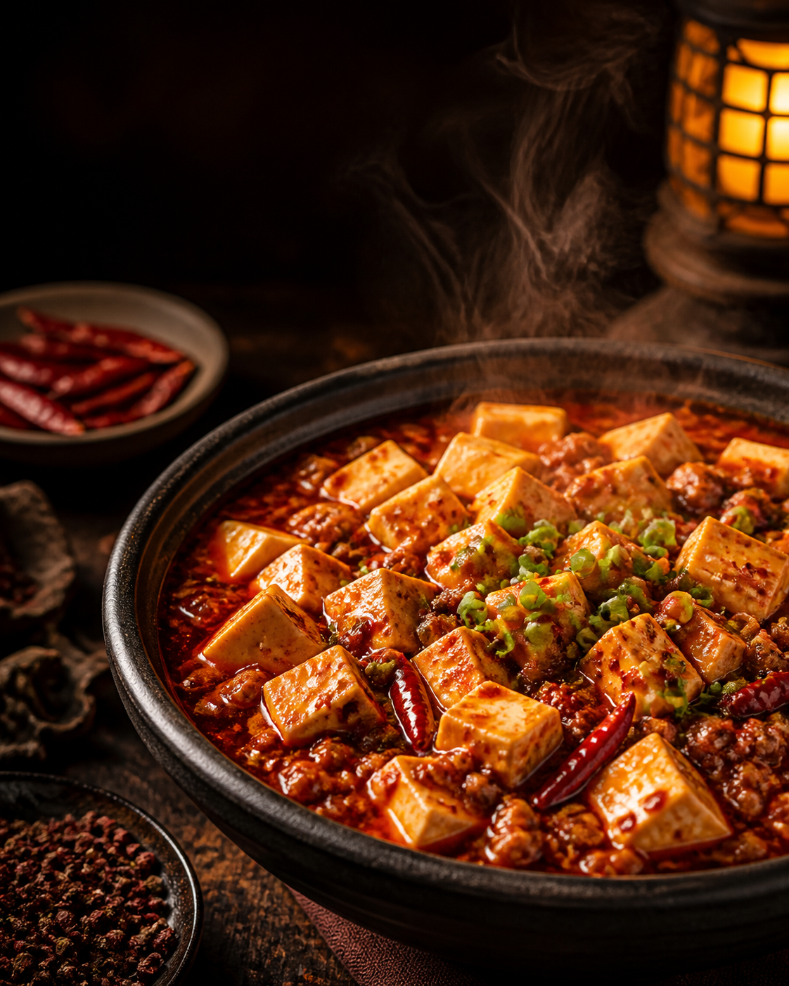 Mapo tofu in red Sichuan chili oil